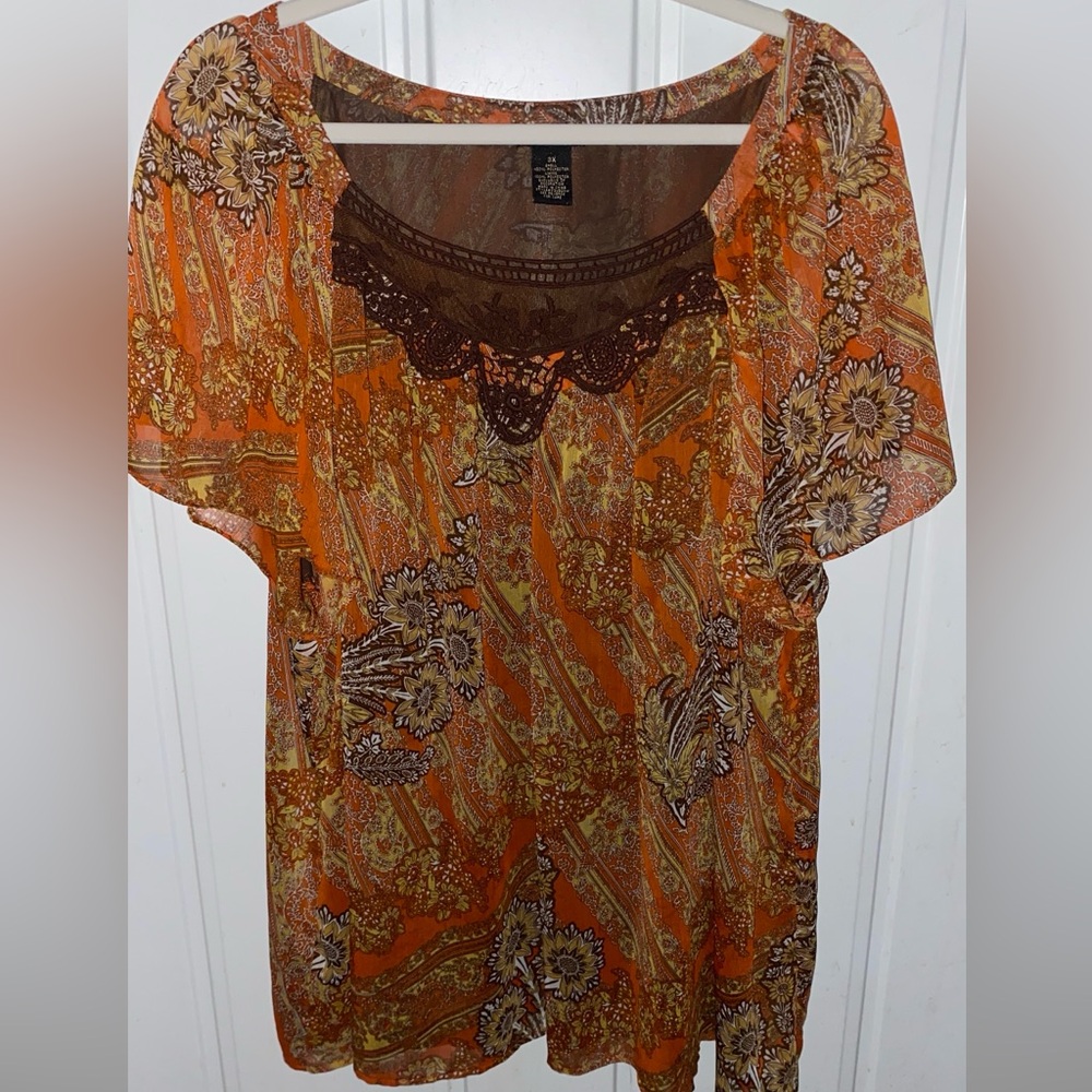 Nue Options Orange Short Sleeve Embellished Blouse